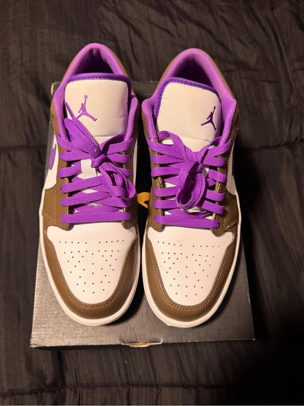 Air Jordan 1 Low Top Sneakers in White, Brown & Purple